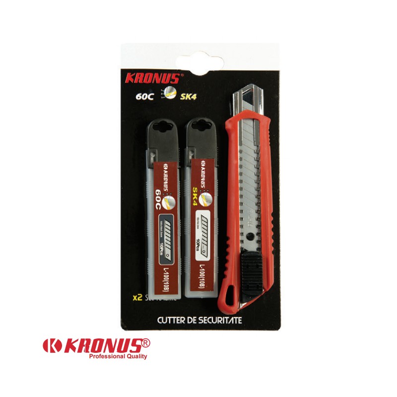 7556/12AS Cutter  KRONUS 18 mm + Set 10 lame schimb pentru cutter C60+ Set 10 lame schimb pentru cutter SK4