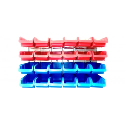 Panou metalic orizontal cu 24 cutii organizare rosii/albastre, 630x380x15 mm